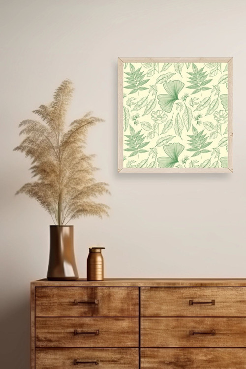 Büro Ev Ofis Dekoru için 42x42CM Tekli Ahşap Çerçeveli Yaprak Tema Tablo No38