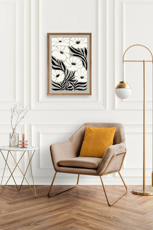 Büro Ev Ofis Dekoru için 17x23CM Tekli Ahşap Çerçeveli Çiçek Tema Tablo No54