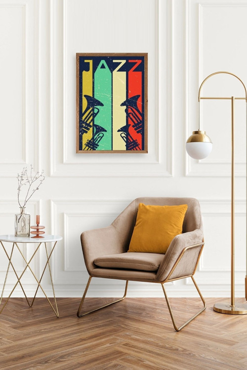 Büro Ev Ofis Dekoru için 50x70CM Tekli Ahşap Çerçeveli Jazz Tema Tablo No17