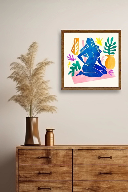 Büro Ev Ofis Dekoru için 23x23CM Tekli Ahşap Çerçeveli Kadın Tema Tablo No16