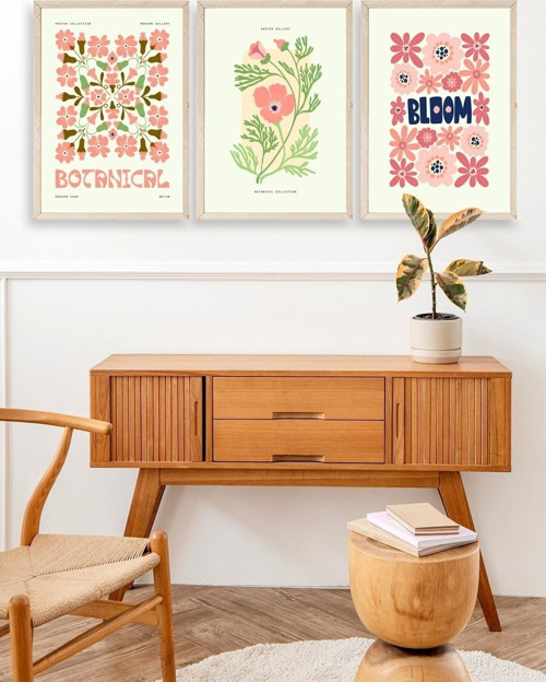Büro Ev Ofis Dekoru için 30x40CM 3PARÇA Ahşap Çerçeveli Botanik Tema Tablo No25