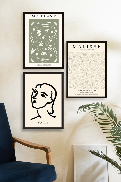 Büro Ev Ofis Dekoru için 23x30CM 3PARÇA Ahşap Çerçeveli HMatisse Tablo No40