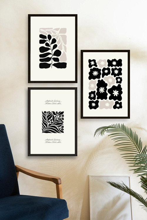 Büro Ev Ofis Dekoru için 50x70CM 3PARÇA Ahşap Çerçeveli Modern Tema Tablo No121