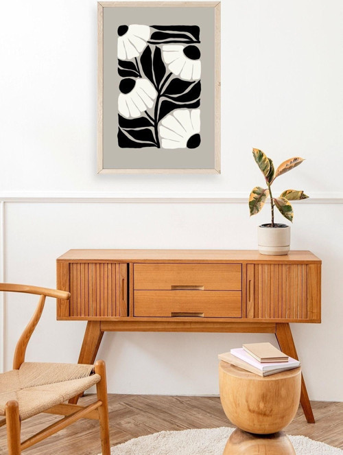 Büro Ev Ofis Dekoru için 50x70CM Tekli Ahşap Çerçeveli Çiçek Tema Tablo No696