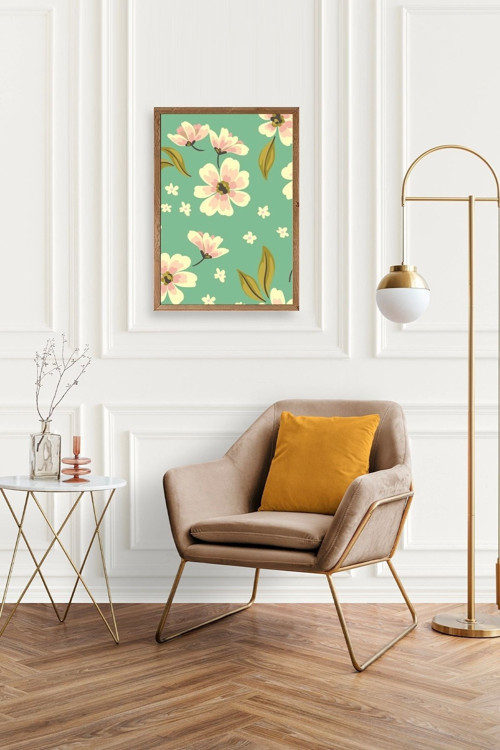 Büro Ev Ofis Dekoru için 17x23CM Tekli Ahşap Çerçeveli Çiçek Tema Tablo No784