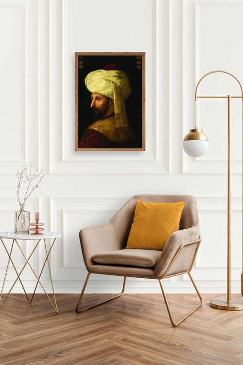 Büro Ev Ofis Dekoru için 23x30CM Tekli Ahşap Çerçeveli Fatih Sultan Mehmet Tablo No3