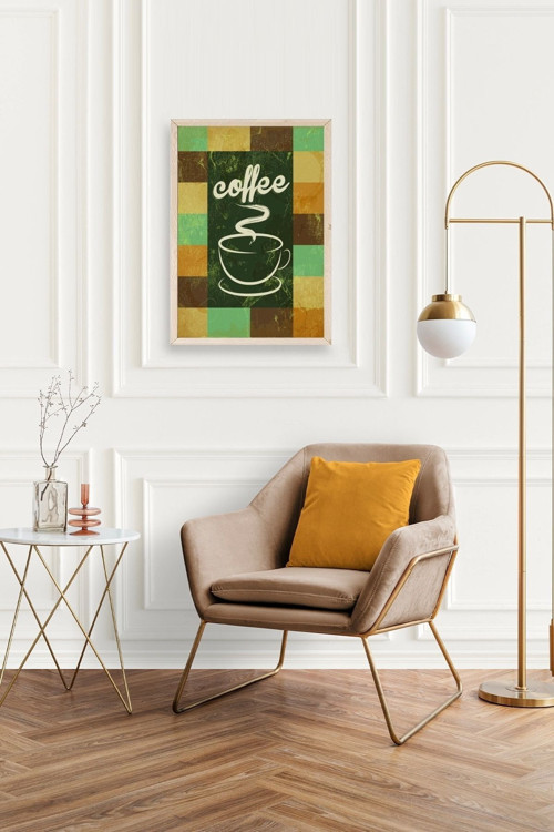 Büro Ev Ofis Dekoru için 30x42CM Tekli Ahşap Çerçeveli Coffe Tema Tablo No25