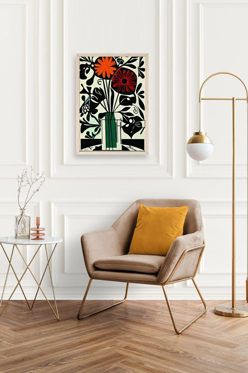 Büro Ev Ofis Dekoru için 17x23CM Tekli Ahşap Çerçeveli Çiçek Tema Tablo No75