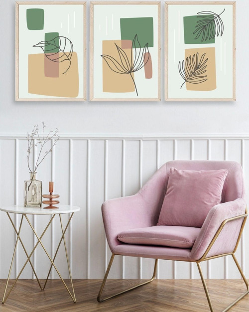 Büro Ev Ofis Dekoru için 17x23CM 3PARÇA Ahşap Çerçeveli Çiçek Tema Tablo No2