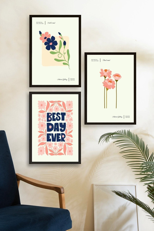 Büro Ev Ofis Dekoru için 23x30CM 3PARÇA Ahşap Çerçeveli Soyut Tema Tablo No28