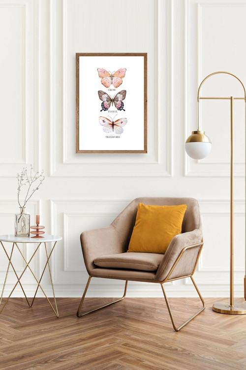 Büro Ev Ofis Dekoru için 17x23CM Tekli Ahşap Çerçeveli Kelebek Tema Tablo No12