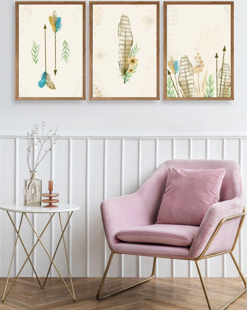 Büro Ev Ofis Dekoru için 23x30CM 3PARÇA Ahşap Çerçeveli Çiçek Desen Tema Tablo Seti No4