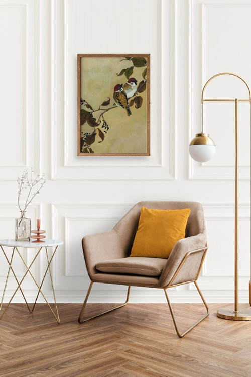 Büro Ev Ofis Dekoru için 23x30CM Tekli Ahşap Çerçeveli Kuş Tema Tablo No45