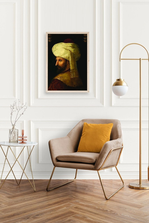 Büro Ev Ofis Dekoru için 30x42CM Tekli Ahşap Çerçeveli Fatih Sultan Mehmet Tablo No6