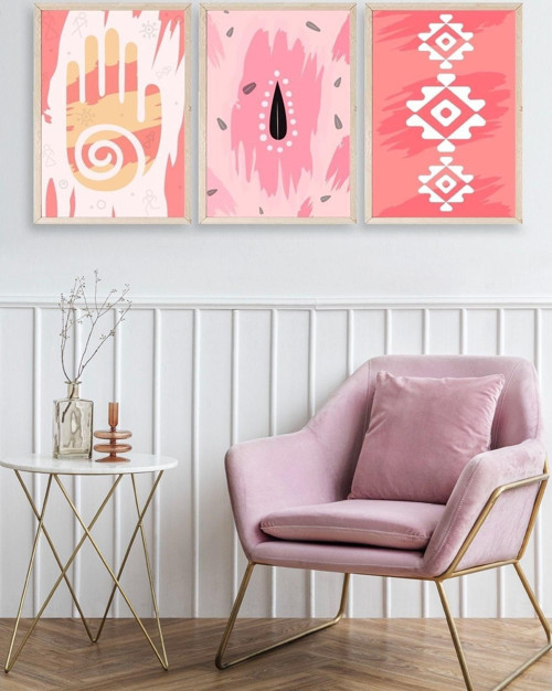 Büro Ev Ofis Dekoru için 23x30CM 3PARÇA Ahşap Çerçeveli Mistik Şekiller Tema Tablo No8