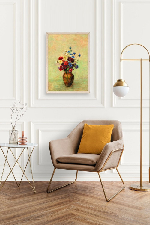 Büro Ev Ofis Dekoru için 30x42CM Tekli Ahşap Çerçeveli Çiçekli Vazo Tablo No11