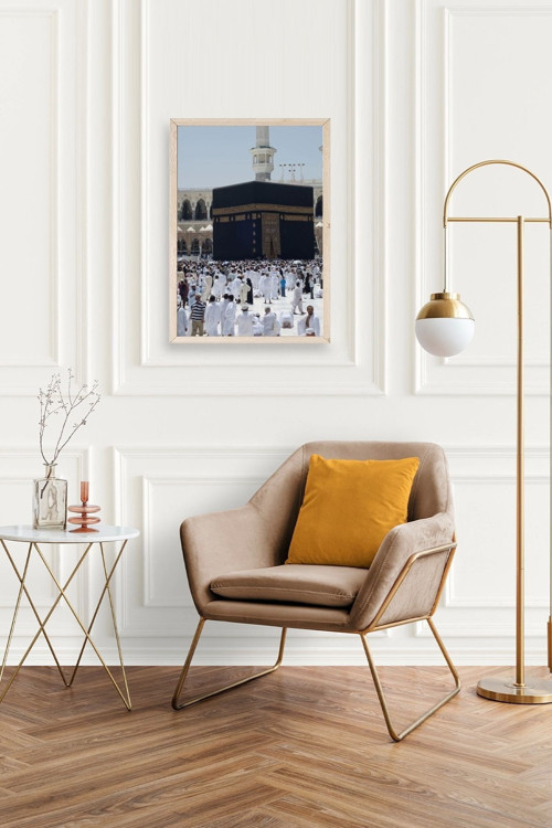 Büro Ev Ofis Dekoru için 50x70CM Tekli Ahşap Çerçeveli Kabe Tema Tablo No21