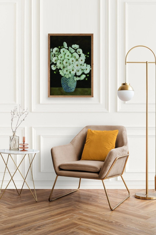 Büro Ev Ofis Dekoru için 50x70CM Tekli Ahşap Çerçeveli Çiçek Tema Tablo No954