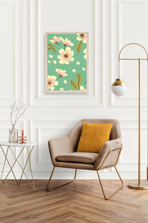 Büro Ev Ofis Dekoru için 50x70CM Tekli Ahşap Çerçeveli Çiçek Tema Tablo No951
