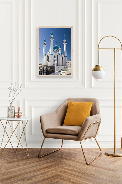 Büro Ev Ofis Dekoru için 50x70CM Tekli Ahşap Çerçeveli Kabe Tema Tablo No52