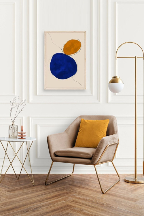 Büro Ev Ofis Dekoru için 50x70CM Tekli Ahşap Çerçeveli Soyut Stil Tablo No266