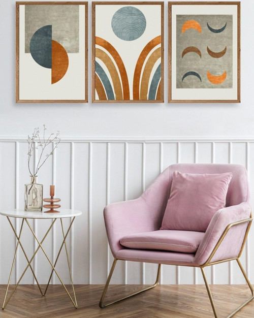 Büro Ev Ofis Dekoru için 30x42CM 3PARÇA Ahşap Çerçeveli Anonim Tema Tablo No54