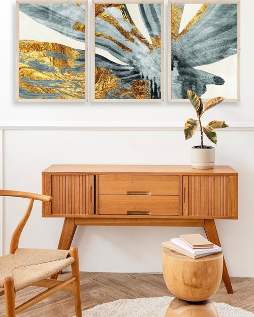 Büro Ev Ofis Dekoru için 17x23CM Tekli Ahşap Çerçeveli Soyut Stil Tablo No22