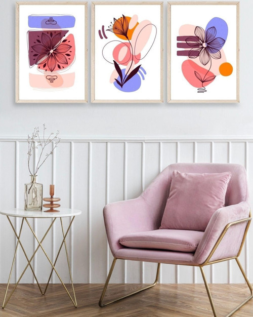 Büro Ev Ofis Dekoru için 23x30CM 3PARÇA Ahşap Çerçeveli Çiçek Tema Tablo No15
