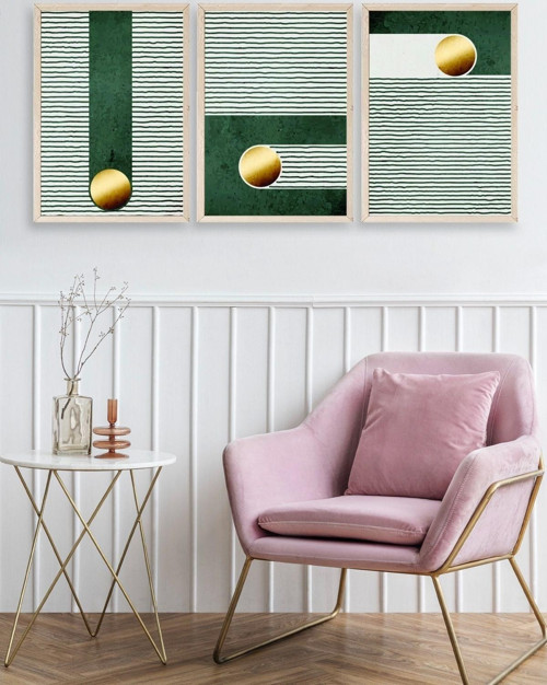 Büro Ev Ofis Dekoru için 50x70CM 3PARÇA Ahşap Çerçeveli Oval Desen Tablo No6