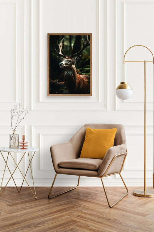 Büro Ev Ofis Dekoru için 23x30CM Tekli Ahşap Çerçeveli Geyik Tema Tablo No4