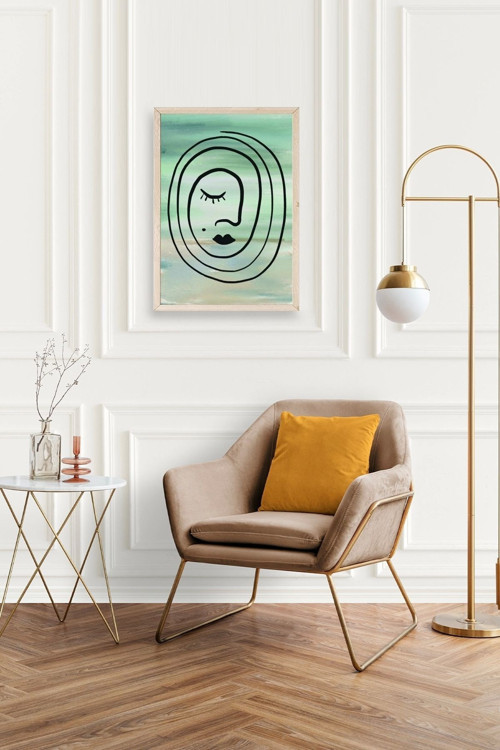 Büro Ev Ofis Dekoru için 30x42CM Tekli Ahşap Çerçeveli Soyut Stil Tablo No180