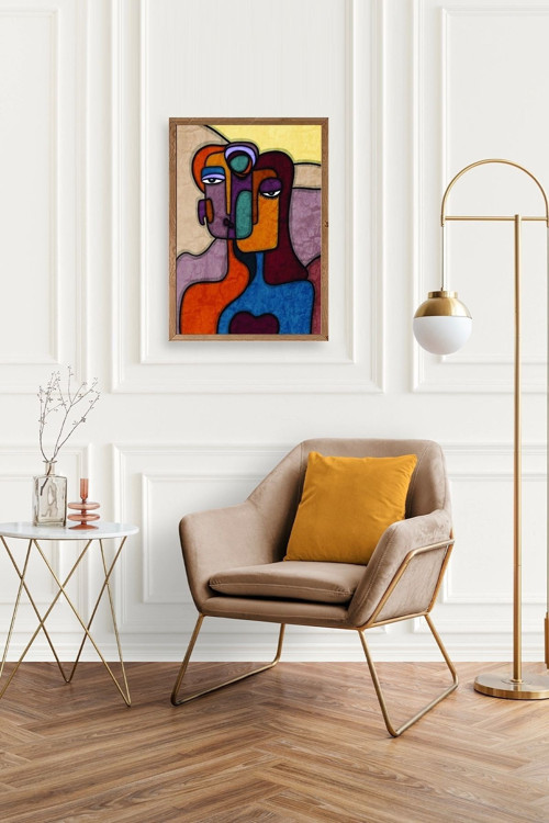 Büro Ev Ofis Dekoru için 30x42CM Tekli Ahşap Çerçeveli Soyut Kadın Tema Tablo No11