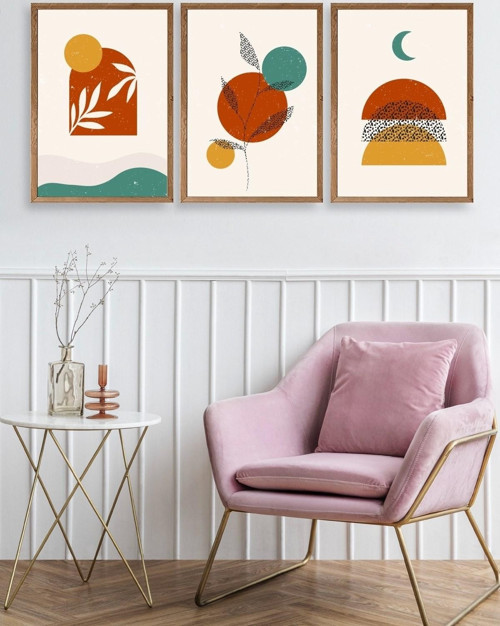 Büro Ev Ofis Dekoru için 23x30CM 3PARÇA Ahşap Çerçeveli Anonim Tema Tablo No33