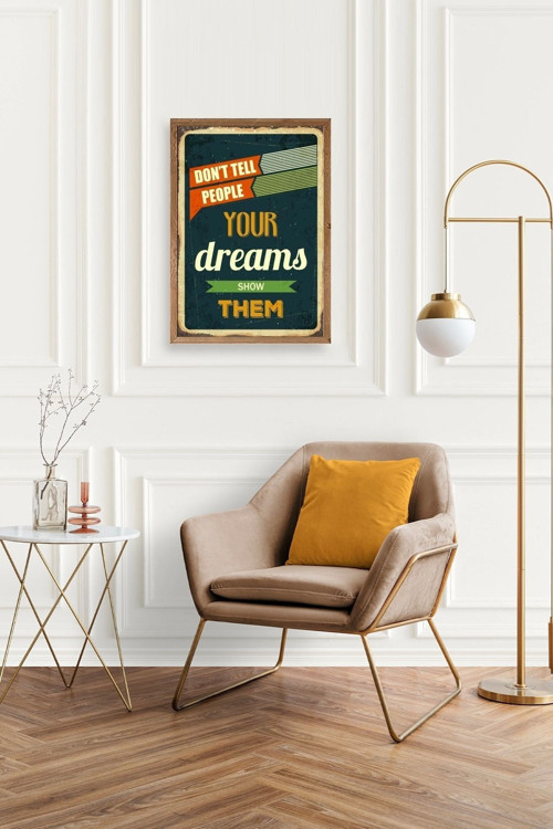 Büro Ev Ofis Dekoru için 30x42CM Tekli Ahşap Çerçeveli Motto Tema Tablo No235