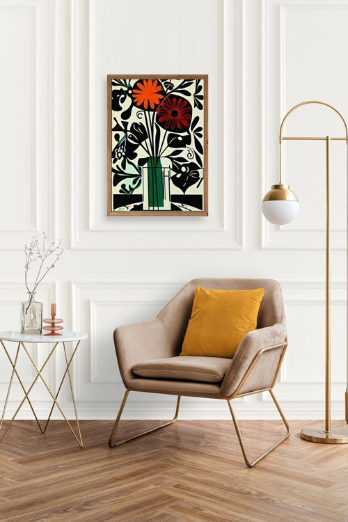 Büro Ev Ofis Dekoru için 30x42CM Tekli Ahşap Çerçeveli Çiçek Tema Tablo No365