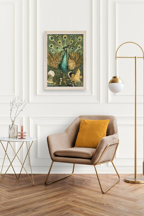 Büro Ev Ofis Dekoru için 23x30CM Tekli Ahşap Çerçeveli NVPeacock Tablo No2