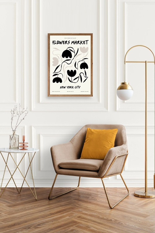 Büro Ev Ofis Dekoru için 17x23CM Tekli Ahşap Çerçeveli Çiçek Tema Tablo No9