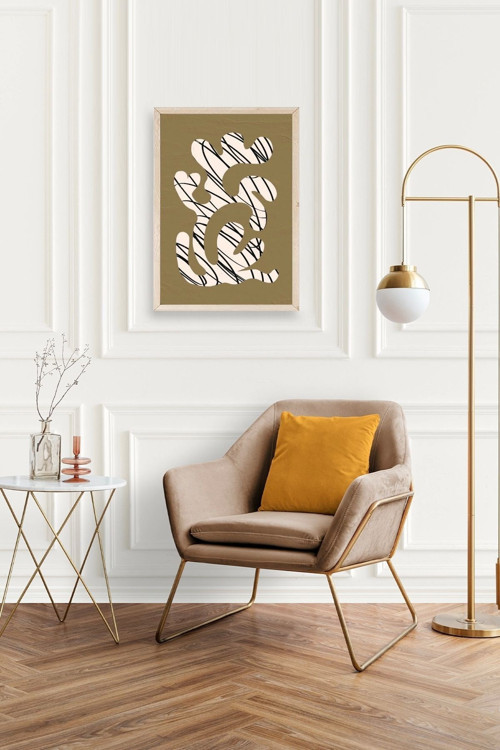 Büro Ev Ofis Dekoru için 17x23CM Tekli Ahşap Çerçeveli Soyut Stil Tablo No32