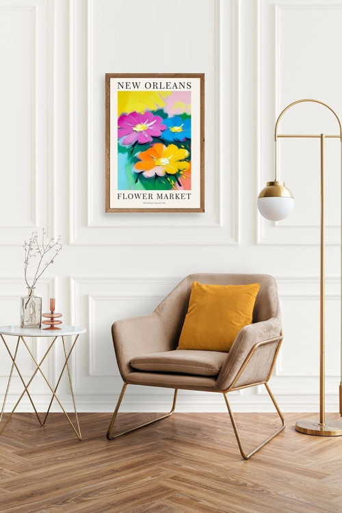 Büro Ev Ofis Dekoru için 50x70CM Tekli Ahşap Çerçeveli Çiçek Tema Tablo No686