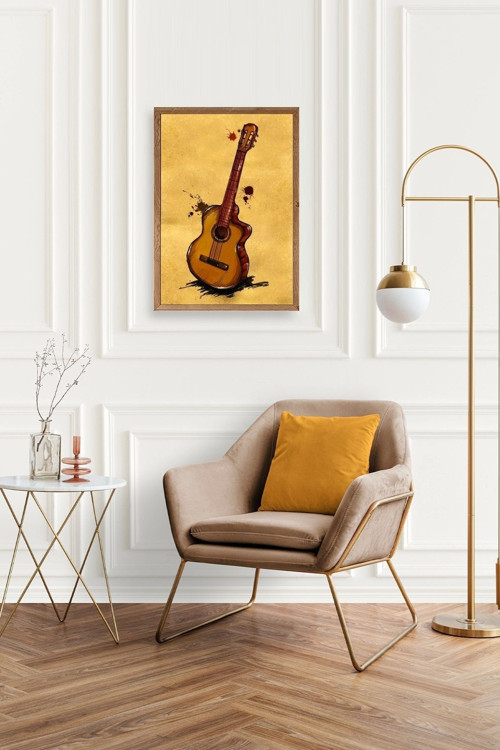 Büro Ev Ofis Dekoru için 50x70CM Tekli Ahşap Çerçeveli Keman Tema Tablo No17