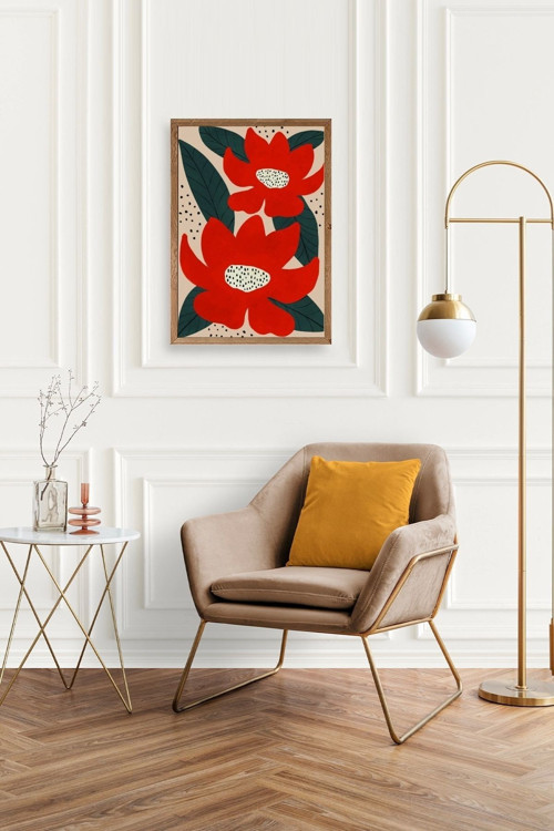 Büro Ev Ofis Dekoru için 23x30CM Tekli Ahşap Çerçeveli Çiçek Tema Tablo No244