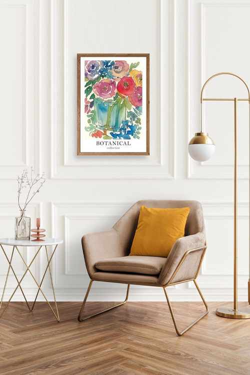 Büro Ev Ofis Dekoru için 17x23CM Tekli Ahşap Çerçeveli Çiçek Tema Tablo No107