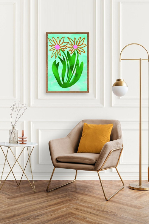 Büro Ev Ofis Dekoru için 17x23CM Tekli Ahşap Çerçeveli Çiçek Tema Tablo No791