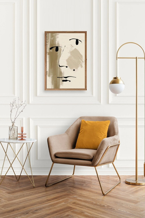 Büro Ev Ofis Dekoru için 17x23CM Tekli Ahşap Çerçeveli Soyut Yüz Tablo Seti No2