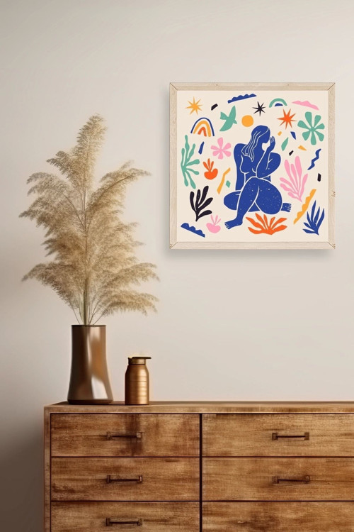 Büro Ev Ofis Dekoru için 42x42CM Tekli Ahşap Çerçeveli Kadın Tema Tablo No38