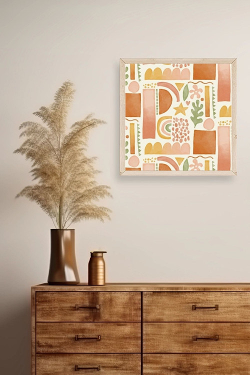Büro Ev Ofis Dekoru için 42x42CM Tekli Ahşap Çerçeveli Soyut Stil Tablo No192