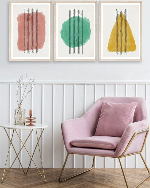 Büro Ev Ofis Dekoru için 23x30CM 3PARÇA Ahşap Çerçeveli Geometrik Tema Tablo No2