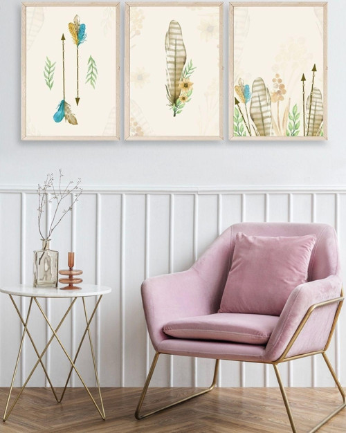 Büro Ev Ofis Dekoru için 17x23CM 3PARÇA Ahşap Çerçeveli Çiçek Desen Tablo Seti No1