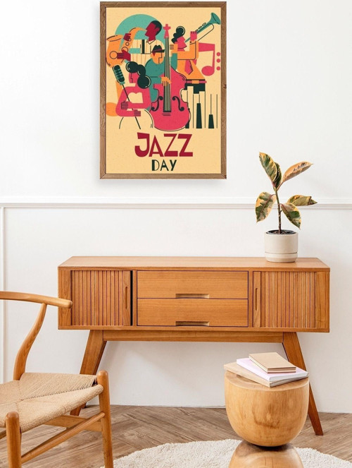Büro Ev Ofis Dekoru için 50x70CM Tekli Ahşap Çerçeveli Jazz Tema Tablo No21
