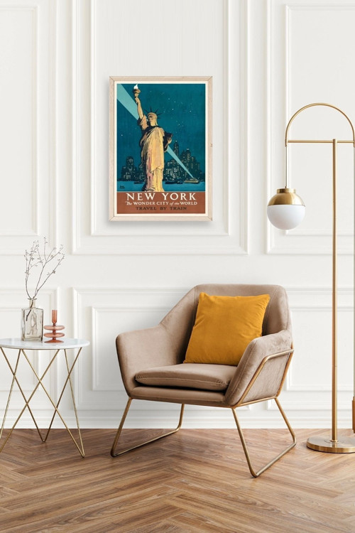 Büro Ev Ofis Dekoru için 17x23CM Tekli Ahşap Çerçeveli New York Tema Tablo No1